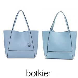 BOTKIER Soho Baby Blue Pebbled Leather Zip Detailed Shopping Shoulder Bag Tote